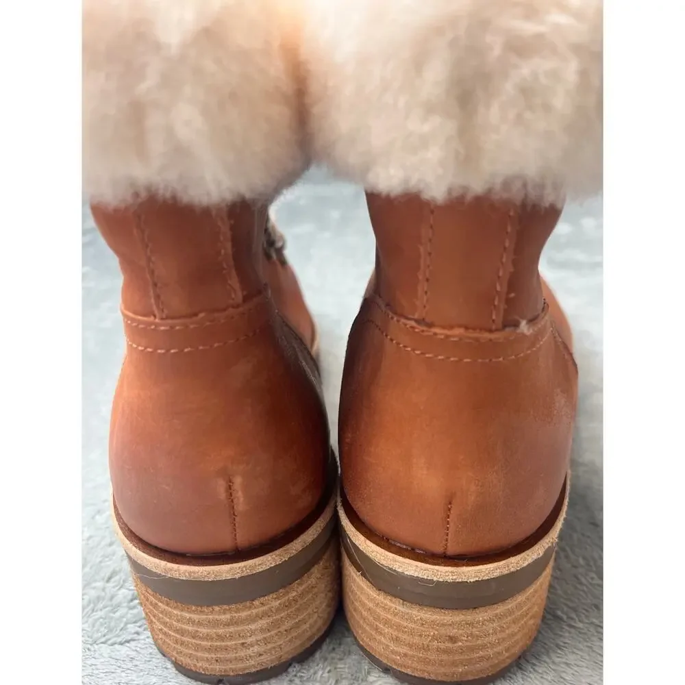 Kork-Ease Tillery Tan Leather Shearling Lace Up Hiker‎ Boots Brown 8M K0358708